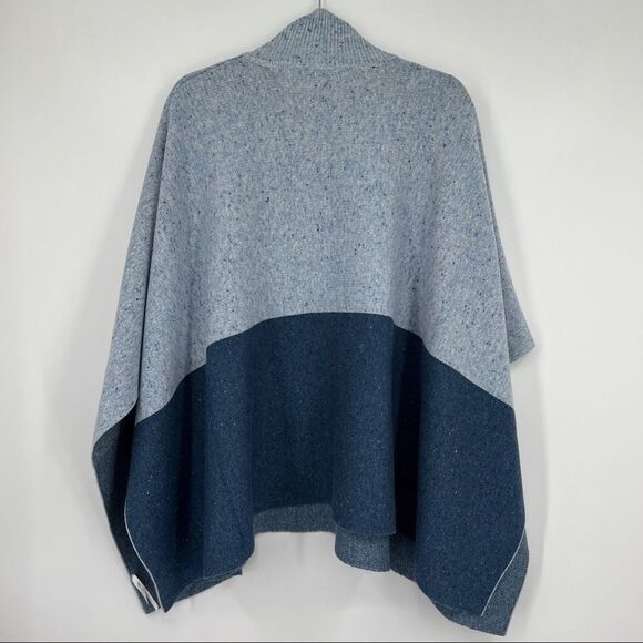 NEW ANN TAYLOR Blue Speckled Knit Mockneck Cape Poncho In Dark Navy - Picture 9 of 10